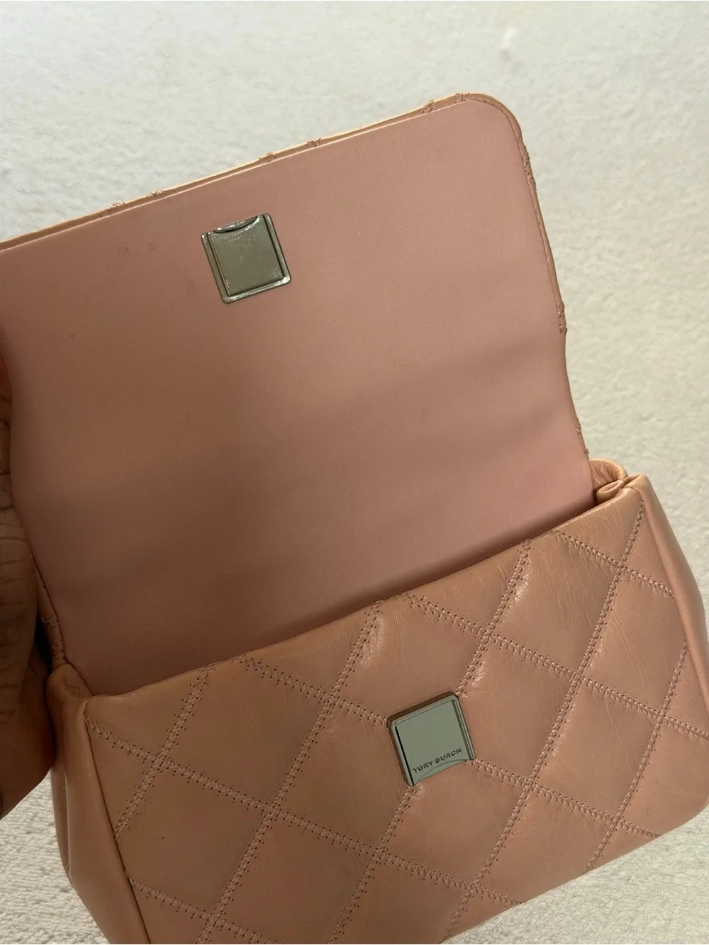 Tory Burch Blush Pink Quilted Leather Top Handle Crossbody Bag